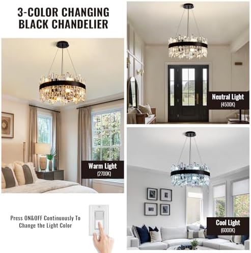 Siljoy Modern Black Crystal Chandelier with 12 Lights