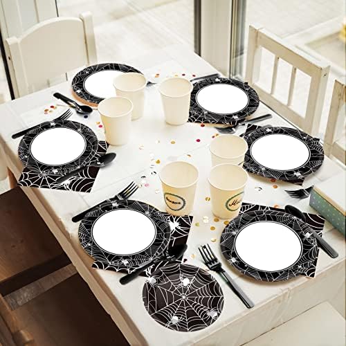 96 Pcs Halloween Paper Plates Napkins Set for 24 Guests