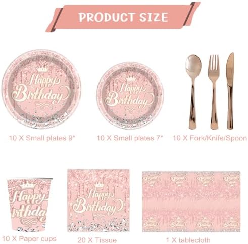 81Pcs Pink Diamond Tableware Set for Birthday Parties