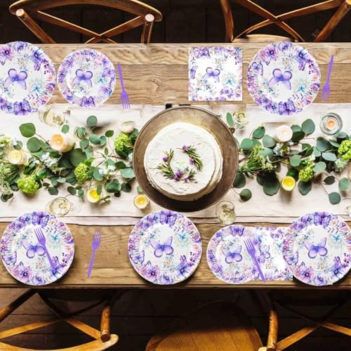 LetDec 120 Pcs Butterfly Birthday Party Tableware Set