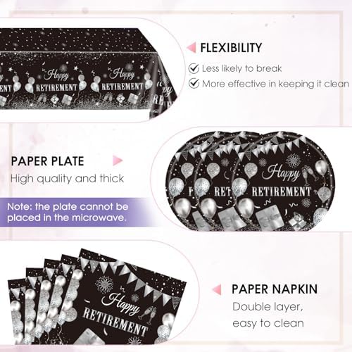 41PCS Happy Retirement Party Decorations Plates Set