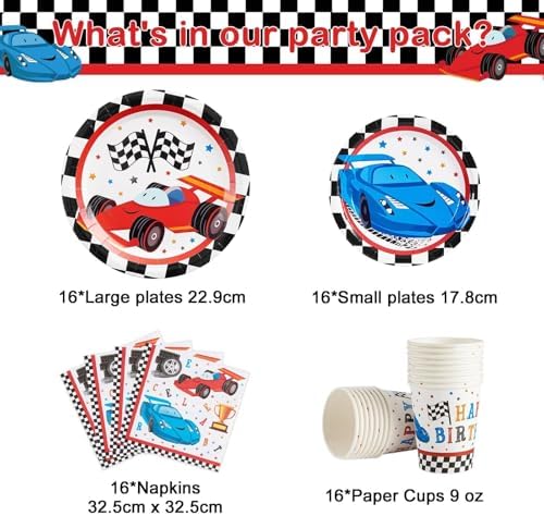 WERNNSAI Racing Car Party Plates Set for Boys