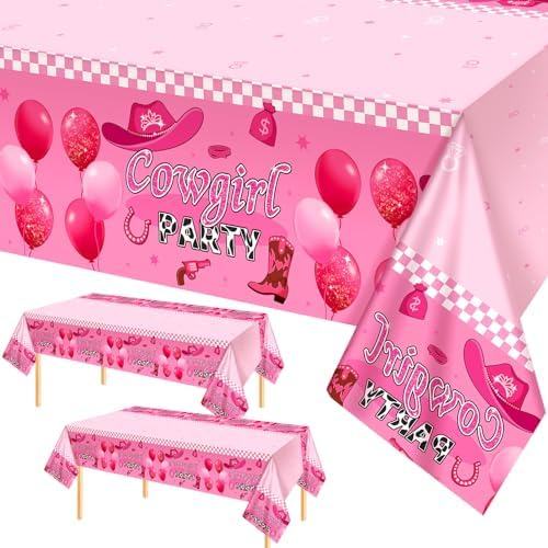 HyDren 3 Pcs Pink Cowgirl Tablecloth 54x108 Inch Party Decor