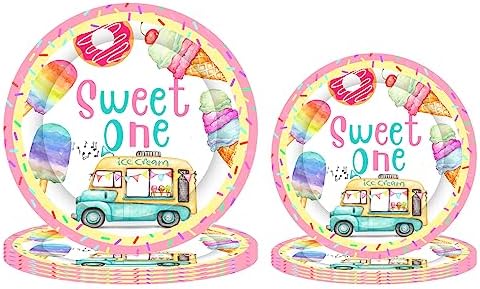 Sweet One Ice Cream Birthday Party Plates for Girls