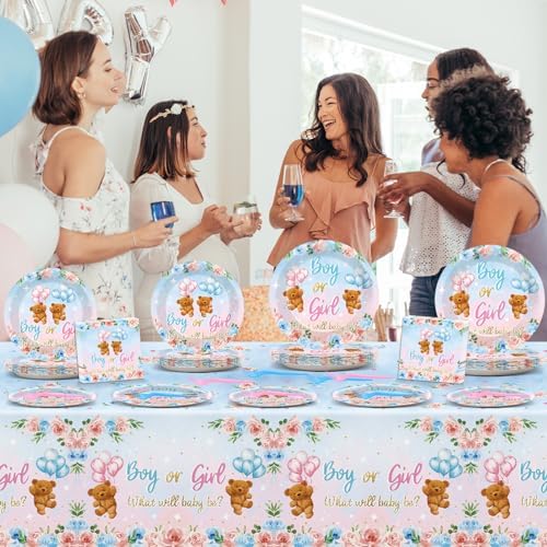 Teddy Bear Gender Reveal Tableware Set for Baby Shower Parties
