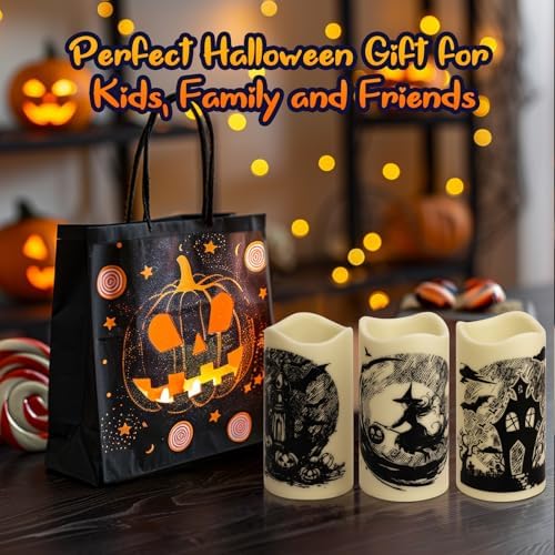 Linkax Halloween Flameless Candles with Decals 3 Pack