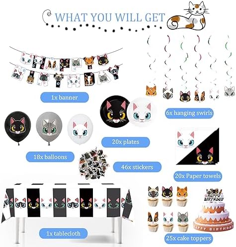 137pcs Cat Birthday Decorations Party Supplies