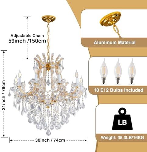 Modern Crystal Chandelier with 10 Lights - Gold Finish
