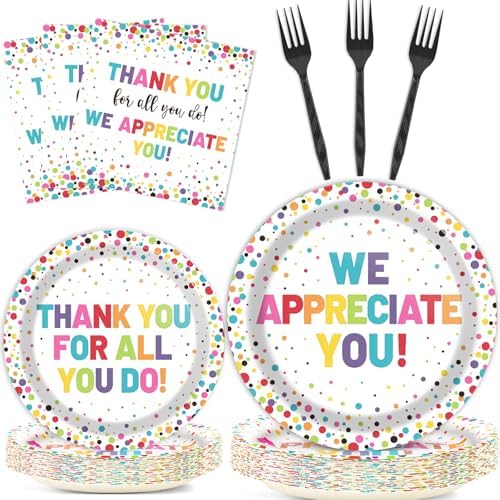 96Pcs Thank You Party Plates Napkins Decor Set