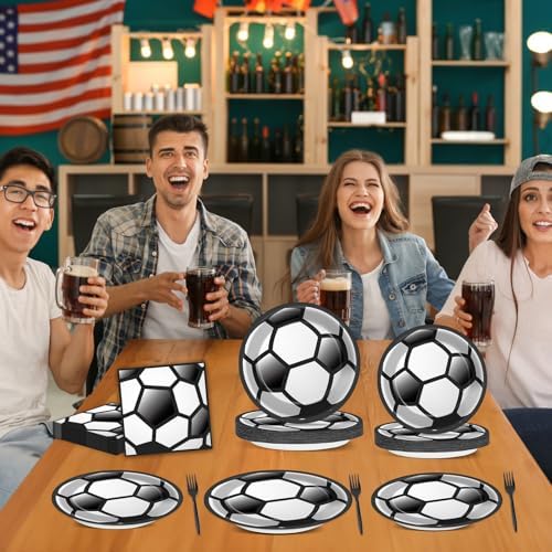 Qyeahkj Soccer Themed Plates Napkins Party Supplies