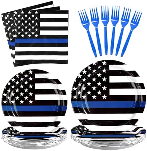 96Pcs Police Retirement Party Supplies Blue Line Plates Napkins Tableware