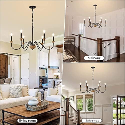 6 Light Wood Chandelier Dining Room Black Farmhouse Style