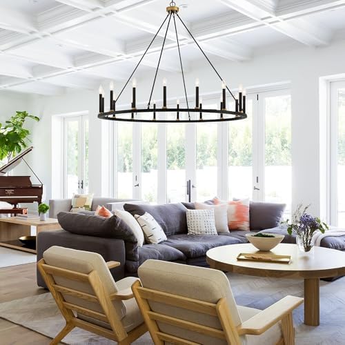 ACROMA 47In Farmhouse 16Light Wagon Wheel Candle Chandelier