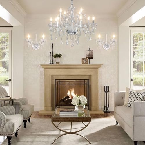 CRYSTOP 12 Lights Crystal Candle Chandelier 2 Lights Wall Sconce