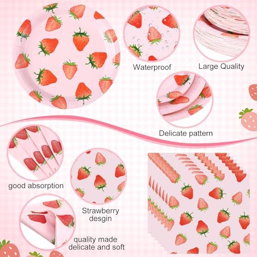 452 Pcs Strawberry Party Decor Set Plates Napkins Cups