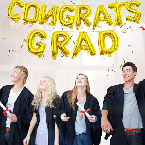 16 Inches CONGRATS GRAD Graduation Balloons Banner Gold