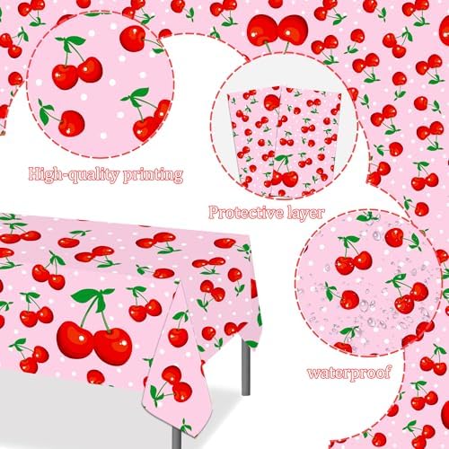 umoni Cherry Theme Tablecloth Set for Birthday and Baby Shower