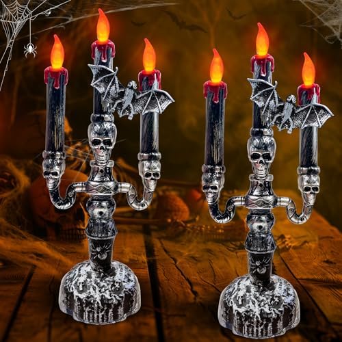 TURNMEON 2 Pack LED Halloween Candles with Bat Decor