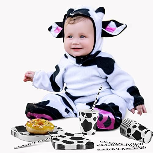 Lewtemi 100 Pcs Cow Print Party Tableware Set