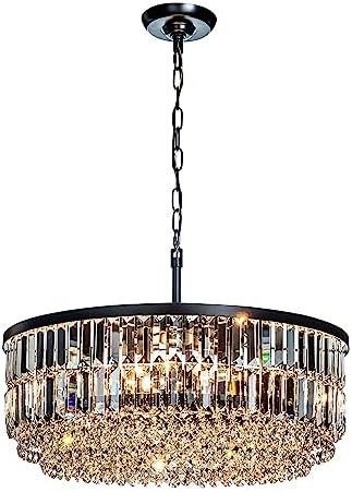5 Lights 24 Inch Modern Glam Chandelier in Matte Black Round Teardrop Crystal