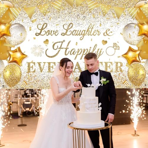 White Gold Bridal Shower Decorations Banner Backdrop