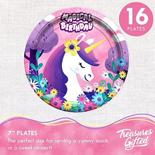 Treasures Gifted 7in Rainbow Unicorn Party Plates 16ct