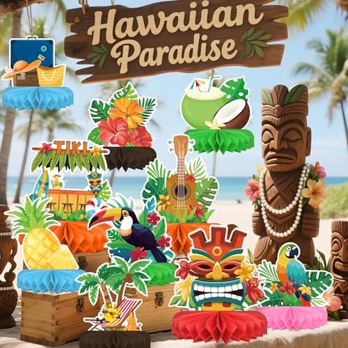 Hawaiian Luau Party Decor Set with Honeycomb Centerpieces