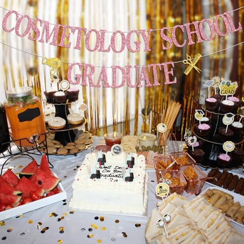 Cosmetology School Graduate Banner with Pink Glitter