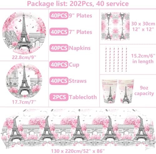 Paris Eiffel Tower Themed Dinnerware Set for Birthday Parties