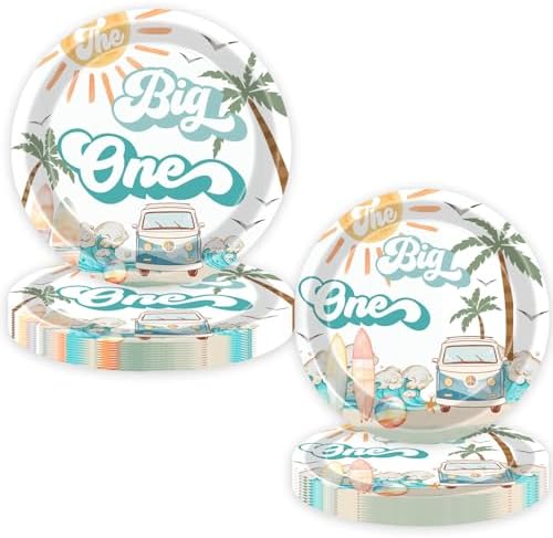 Letromp 80 Pcs Summer Beach 1st Birthday Tableware Set