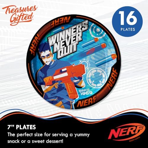 Treasures Gifted Nerf Themed Party Plates 16 Count