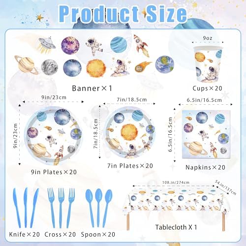 142PCS Space Themed Paper Plates Party Supplies Set for Birthday Celebrations
