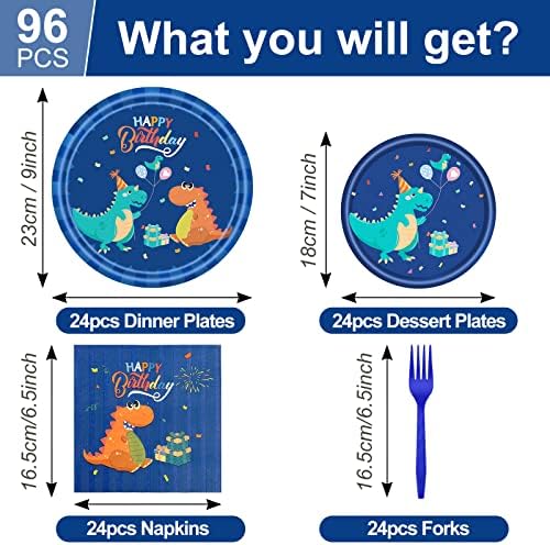 96 Pc Dinosaur Party Tableware Set for 24 Guests