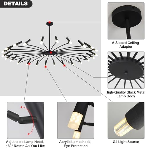 Extra Large Black Sputnik Chandelier for High Ceilings