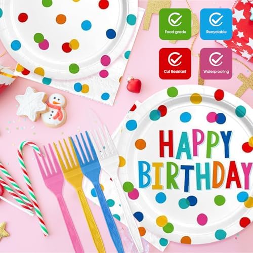96PCS Happy Birthday Paper Plates Napkins Set for 24 Guests
