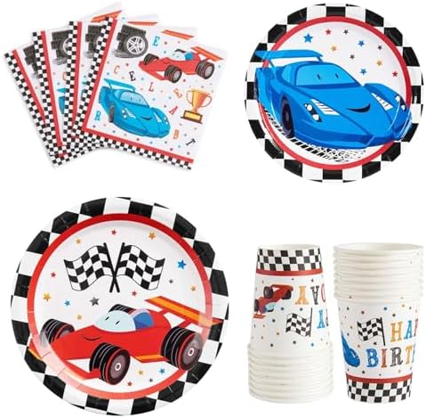 WERNNSAI Racing Car Party Plates Set for Boys