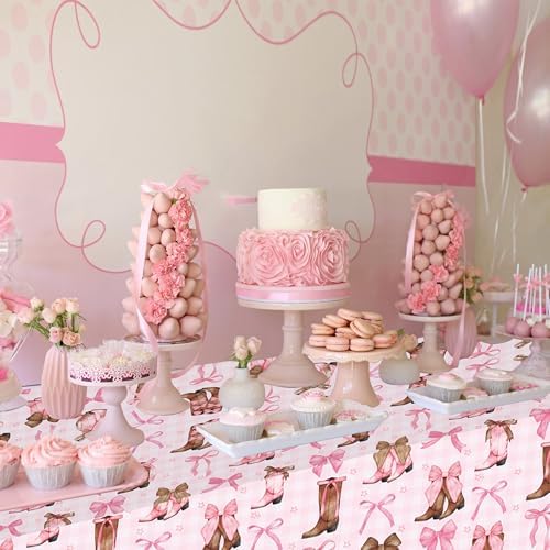 Umoni Coquette Bow Cowgirl Tablecloth 2PCS Western Birthday Party Decor