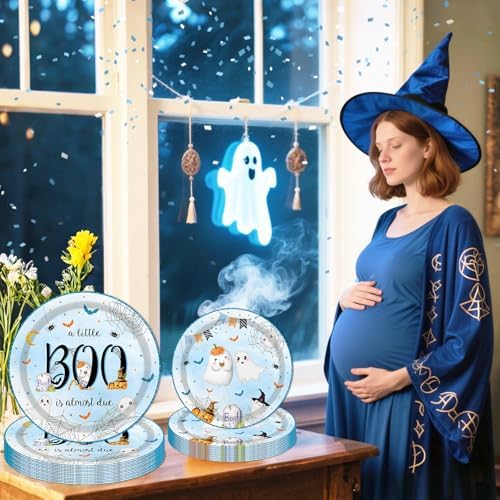 Halloween Little Boo Baby Shower Decorations Blue Tableware Set 169Pcs