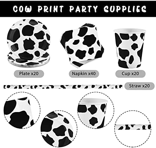 Lewtemi 100 Pcs Cow Print Party Tableware Set