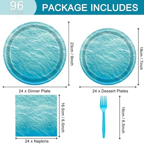 96 Pcs Ocean Themed Plates and Napkins Party Set