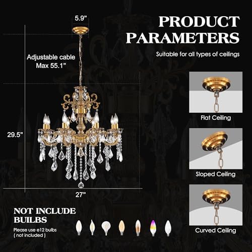 Antique Bronze Crystal Chandelier 8-Light Luxury Hanging Fixture