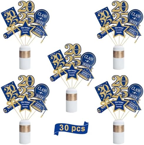 ORIENTAL CHERRY Graduation Centerpieces 30 Pack Blue Gold Decorations