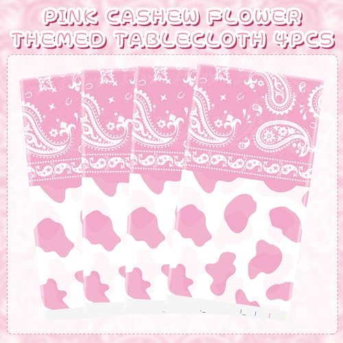 4 Piece Pink Cowgirl Tablecloths - 51 x 86 Inch