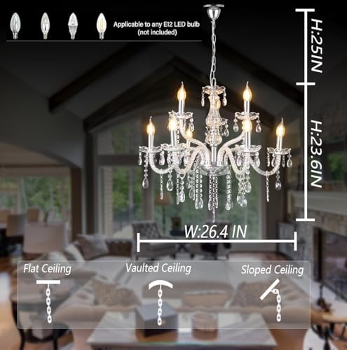 Modern Elegant 9 Light Crystal Chandelier for Home Decor