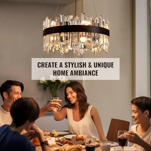 Siljoy Modern Black Crystal Chandelier with 12 Lights