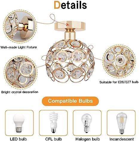 Gold Mini Chandelier Light Fixture with Crystal Shade
