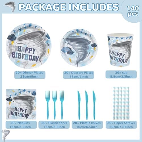 120 Pcs Tornado Party Tableware Set for 20 Guests