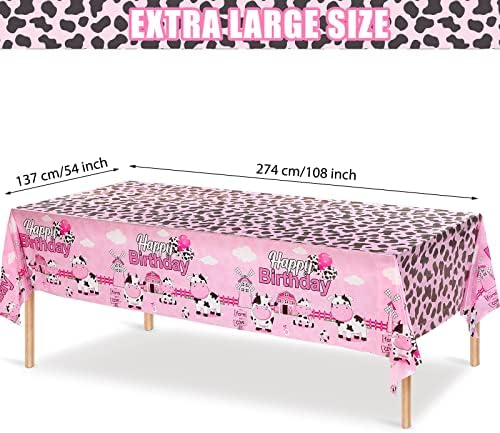 Tiamon 3 Piece Pink Cow Print Tablecloth for Birthday Parties