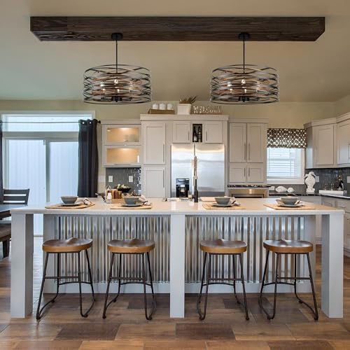 236 Inch Rustic Drum Chandelier with Black Wood Texture Interior
