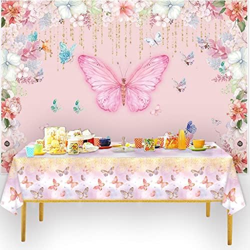 GUSU 108x54 Inch Butterfly Theme Party Tablecloth Set of 2